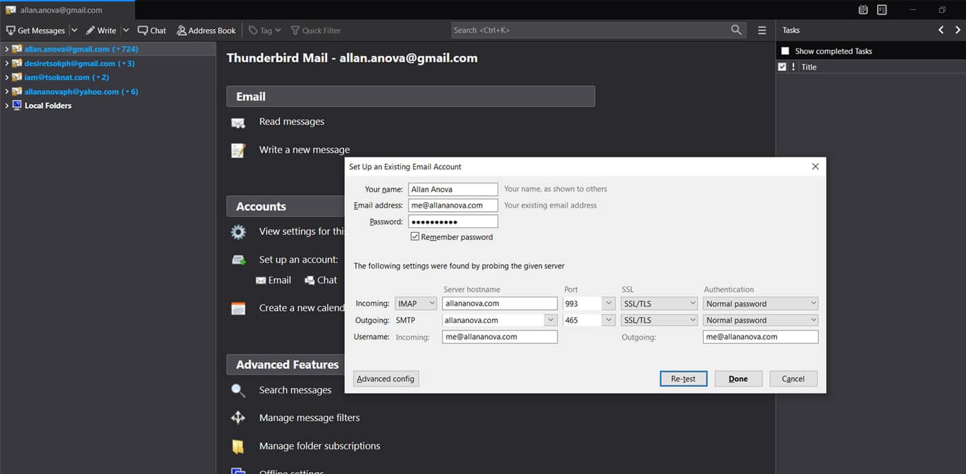 setup domain email with thunderbird